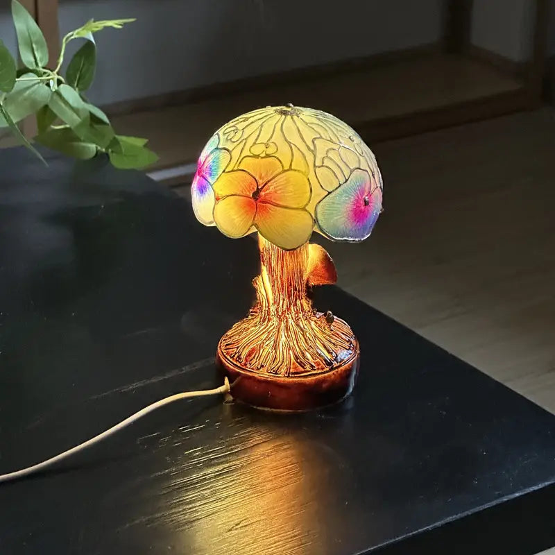 Bohemian Style Lamp with Mushroom and Flower Motif